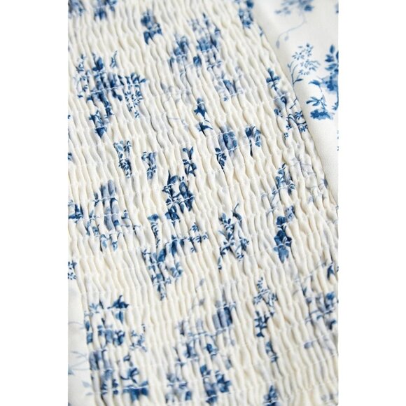 NWT J.ING Ivory Floral Print Square Neck Cropped Blouse - Picture 7 of 10